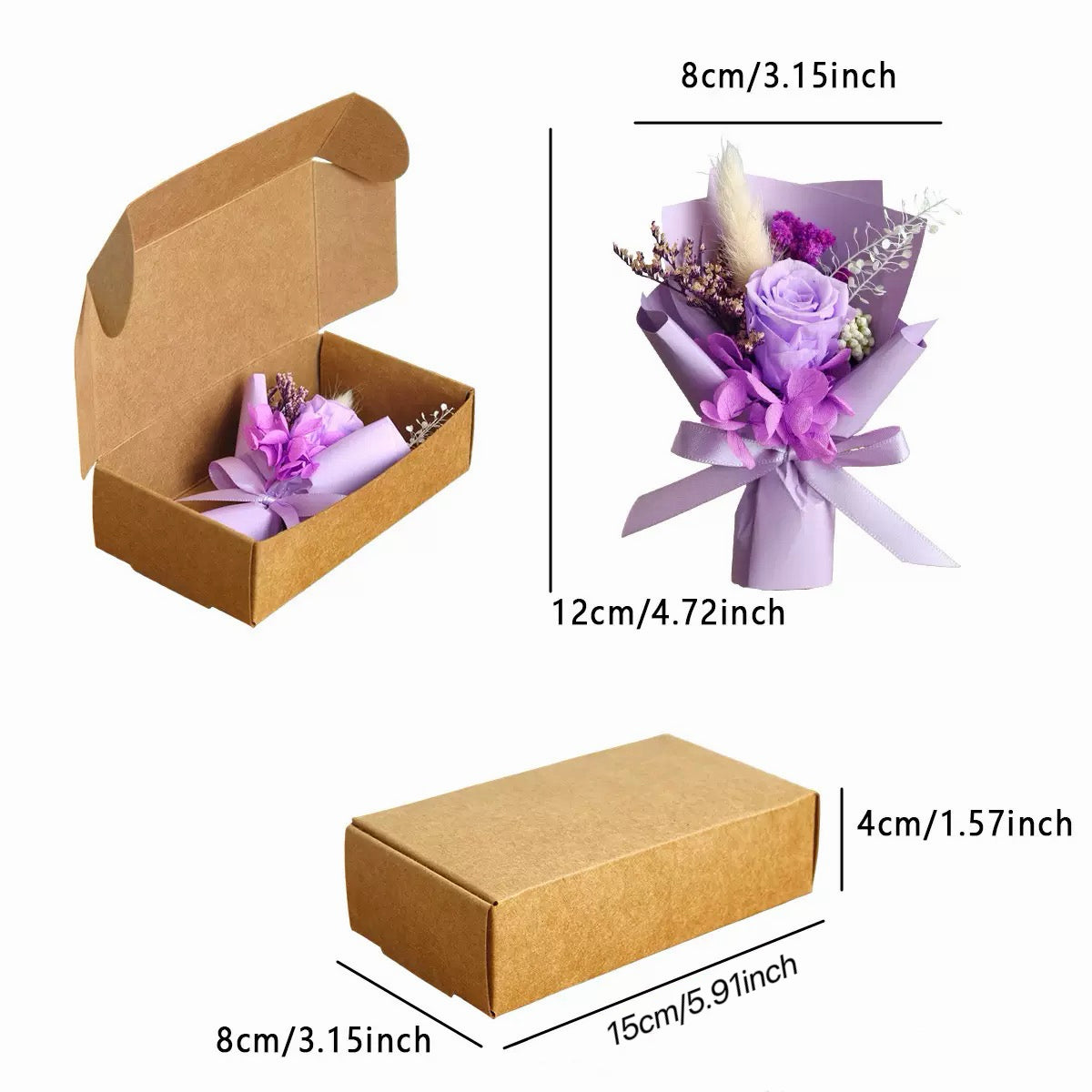 Eid Luxury Mini Purple Preserved Rose Bouquet Small Dried Flower Gift for Wedding & Home Decor