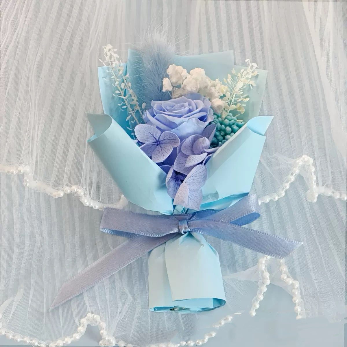 Eid Luxury Mini Purple Preserved Rose Bouquet Small Dried Flower Gift for Wedding & Home Decor