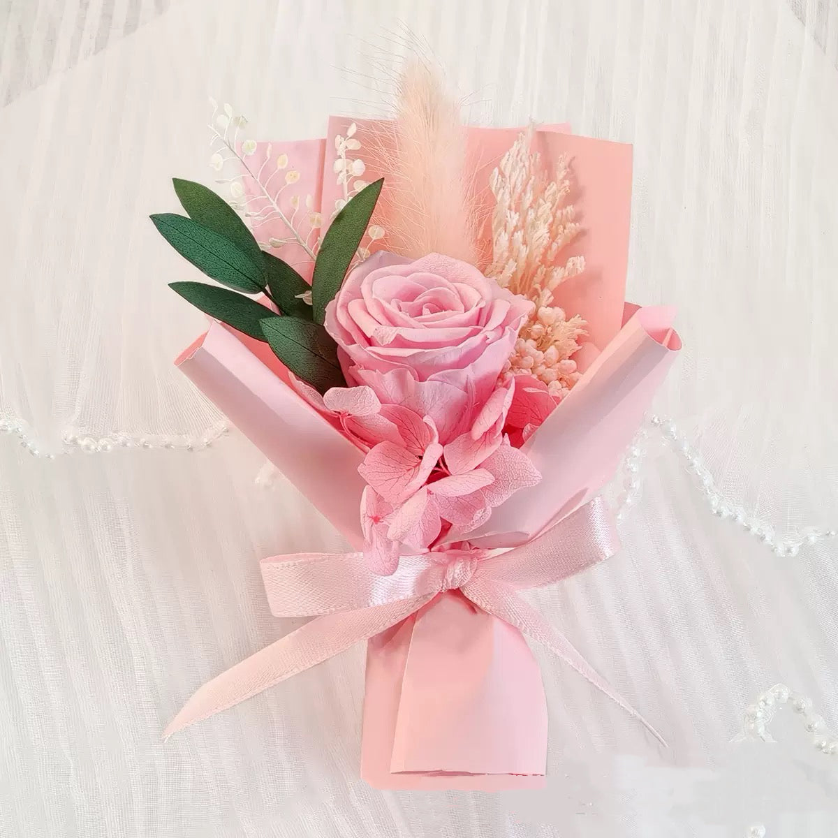 Eid Luxury Mini Purple Preserved Rose Bouquet Small Dried Flower Gift for Wedding & Home Decor