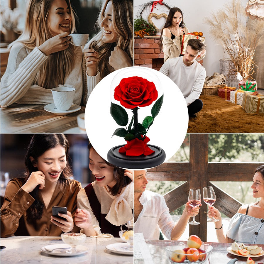 Preserved Red Rose in Glass Dome With Gift Box, Eternal Forever Rose Romantic Present for Eid, Anniversary & Home Decoration