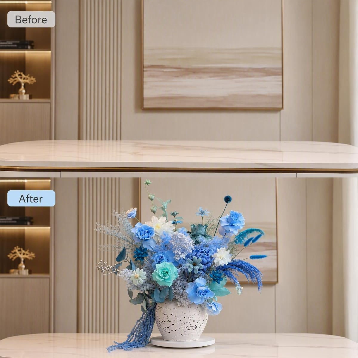Preserved Blue White Gradient Flower Arrangement | Ceramic Vase Home Decor Gift