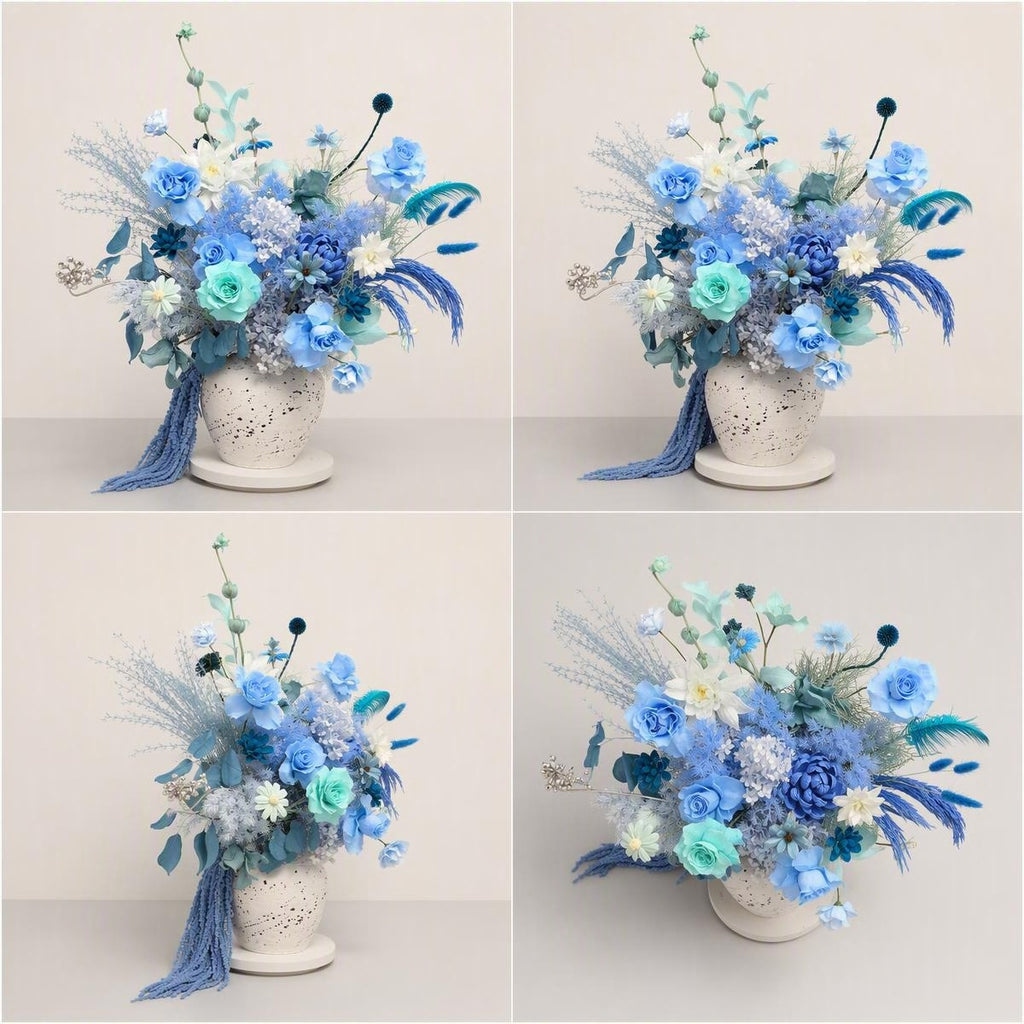 Preserved Blue White Gradient Flower Arrangement | Ceramic Vase Home Decor Gift