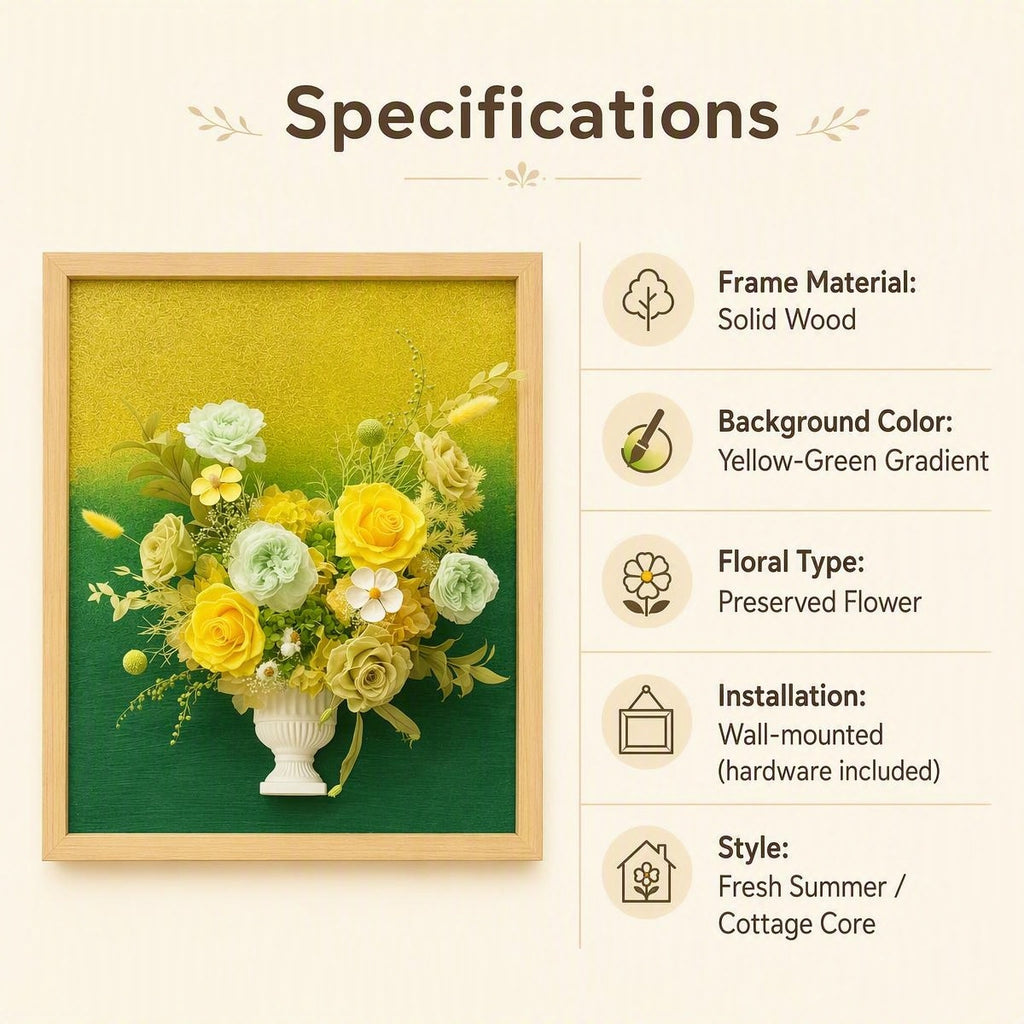 Lime Gradient Preserved Flower Wall Art | 3D Solid Wood Framed Floral Decor