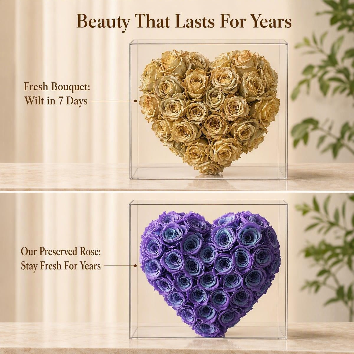 Purple‑Blue Gradient Heart Preserved Rose | Acrylic Display Box Gift