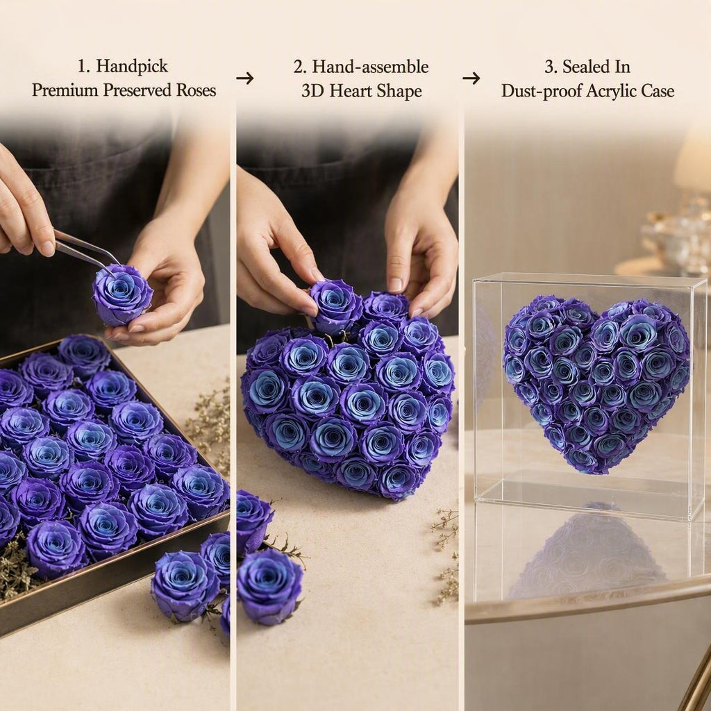 Purple‑Blue Gradient Heart Preserved Rose | Acrylic Display Box Gift