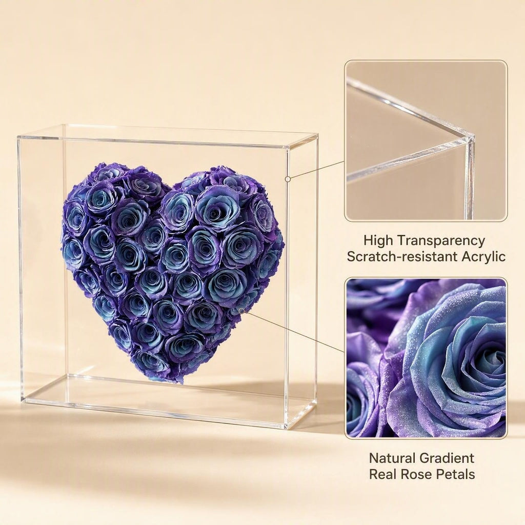 Purple‑Blue Gradient Heart Preserved Rose | Acrylic Display Box Gift
