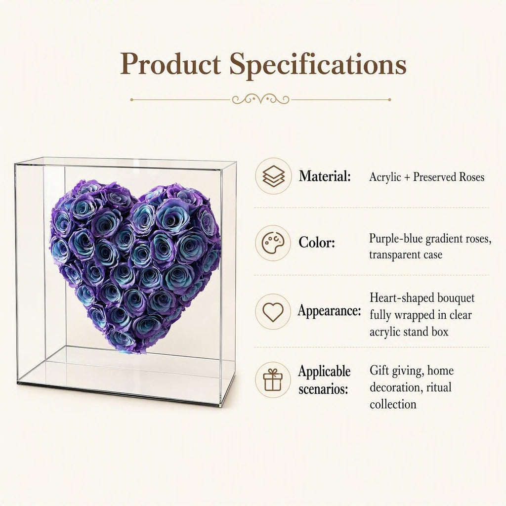 Purple‑Blue Gradient Heart Preserved Rose | Acrylic Display Box Gift