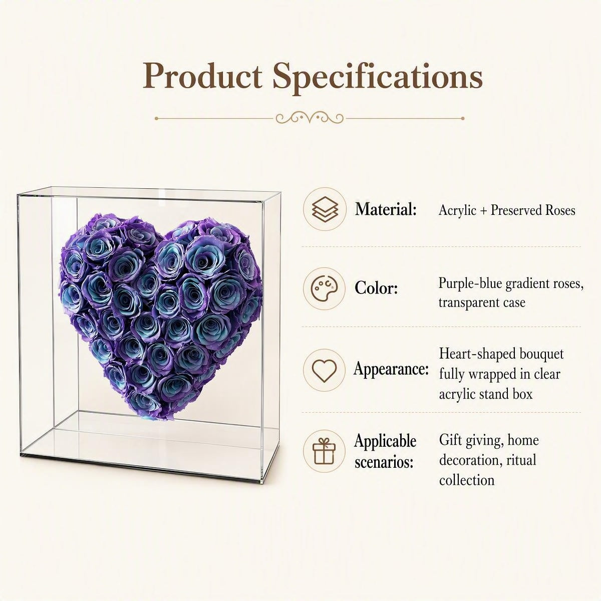Purple‑Blue Gradient Heart Preserved Rose | Acrylic Display Box Gift