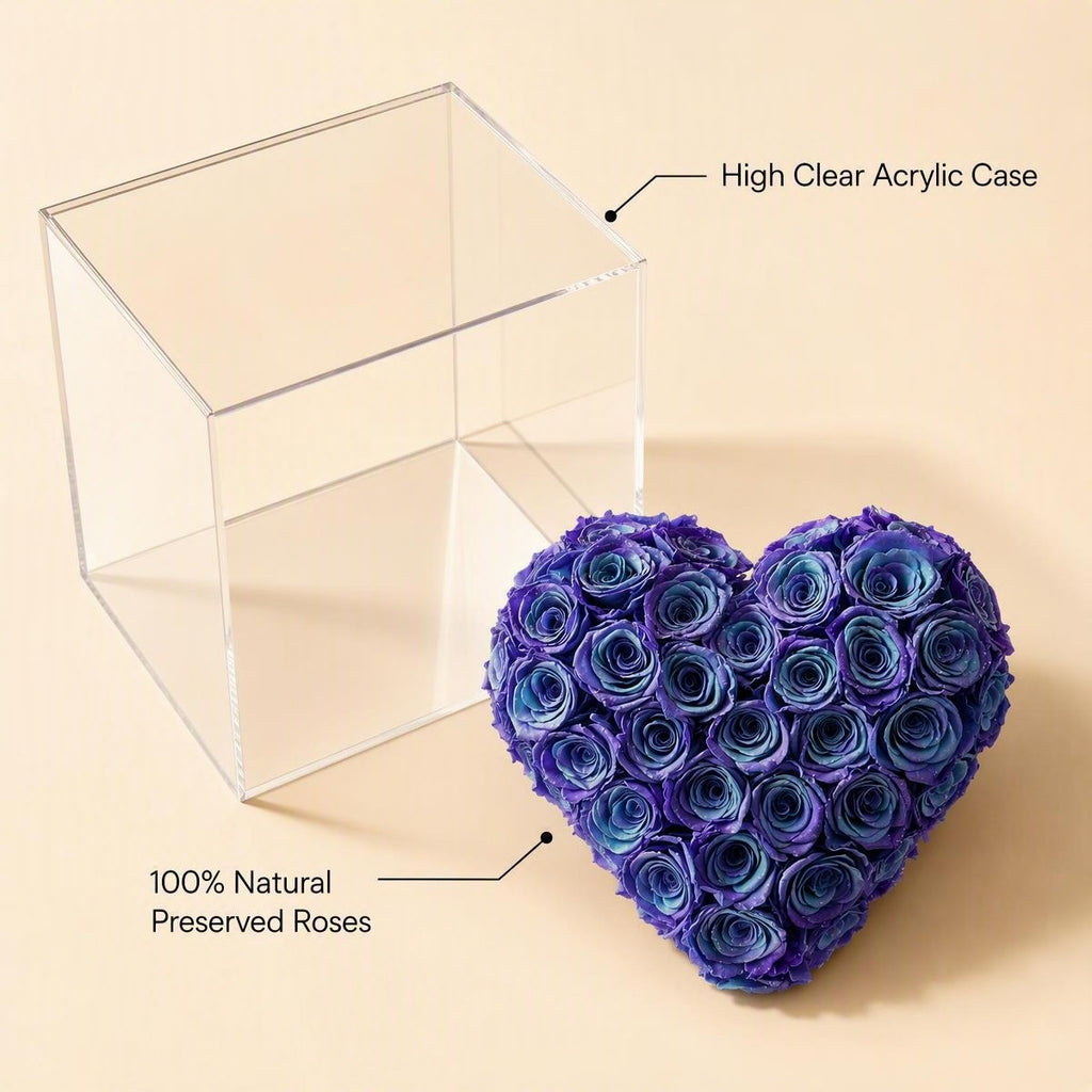 Purple‑Blue Gradient Heart Preserved Rose | Acrylic Display Box Gift