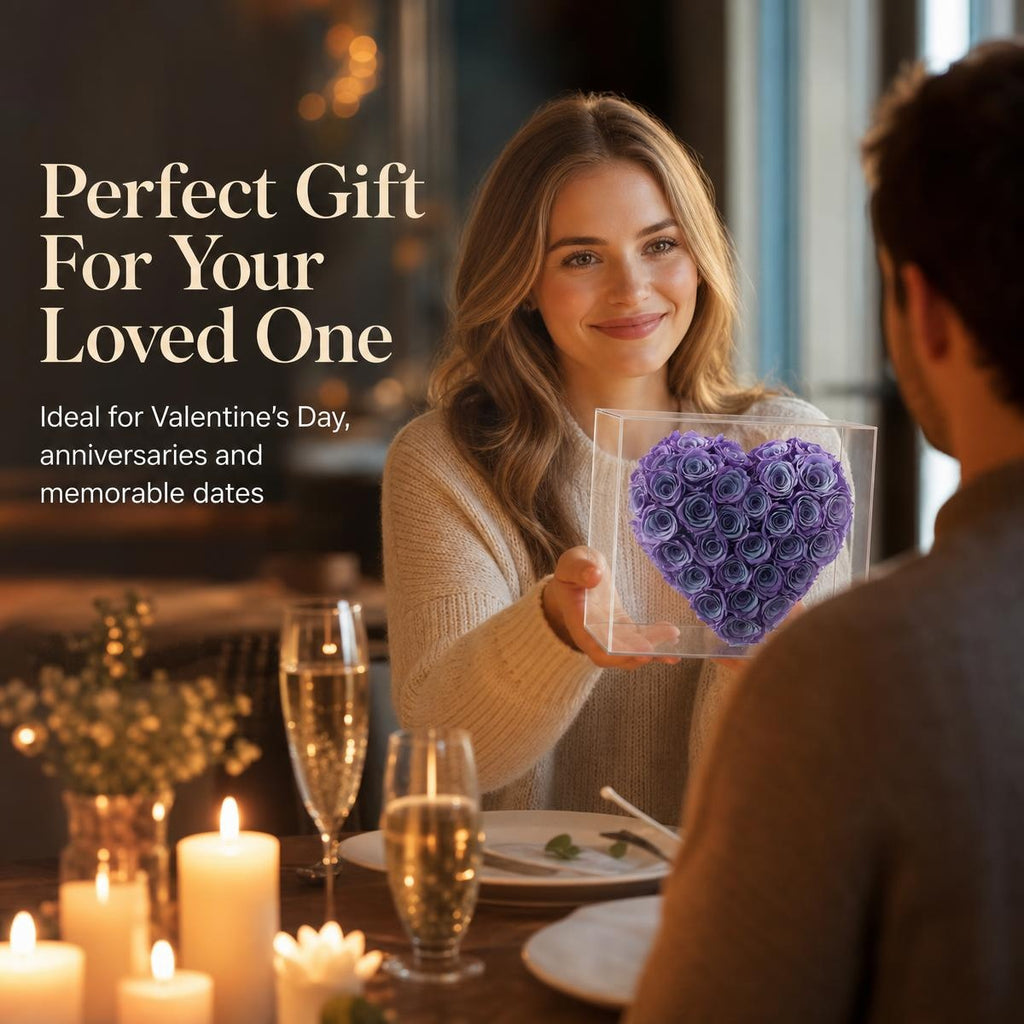 Purple‑Blue Gradient Heart Preserved Rose | Acrylic Display Box Gift
