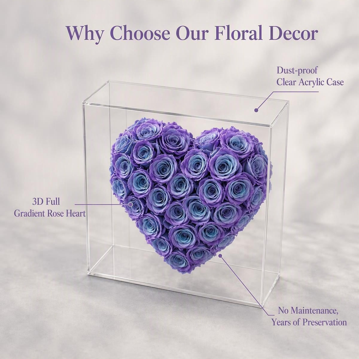 Purple‑Blue Gradient Heart Preserved Rose | Acrylic Display Box Gift