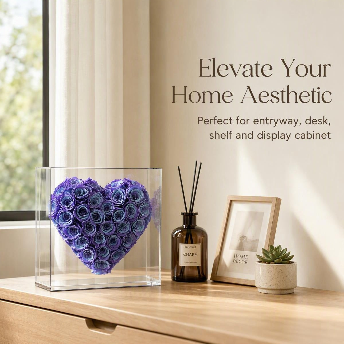 Purple‑Blue Gradient Heart Preserved Rose | Acrylic Display Box Gift