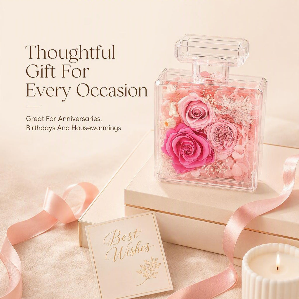 Preserved Rose Acrylic Perfume Bottle Decor | Eternal Flower Gift