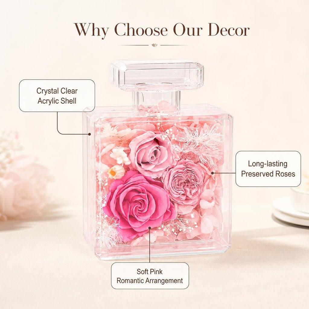 Preserved Rose Acrylic Perfume Bottle Decor | Eternal Flower Gift