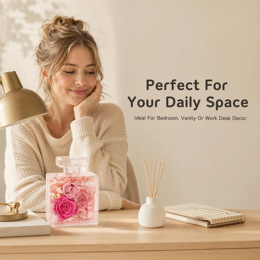 Preserved Rose Acrylic Perfume Bottle Decor | Eternal Flower Gift