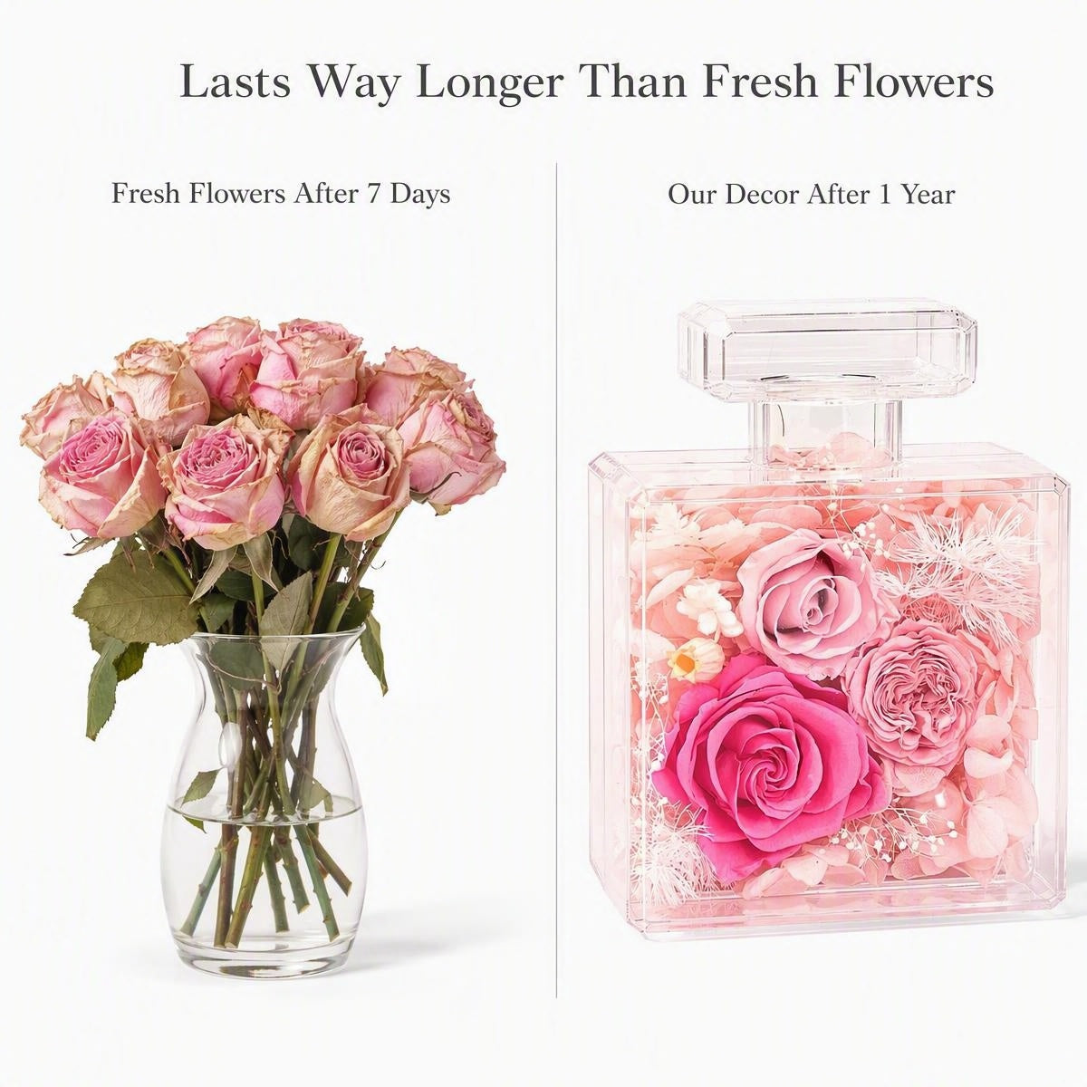 Preserved Rose Acrylic Perfume Bottle Decor | Eternal Flower Gift