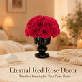 Preserved Red Rose Bouquet with Black Marble Pattern Roman Vase | Eternal Flower Home Decoration