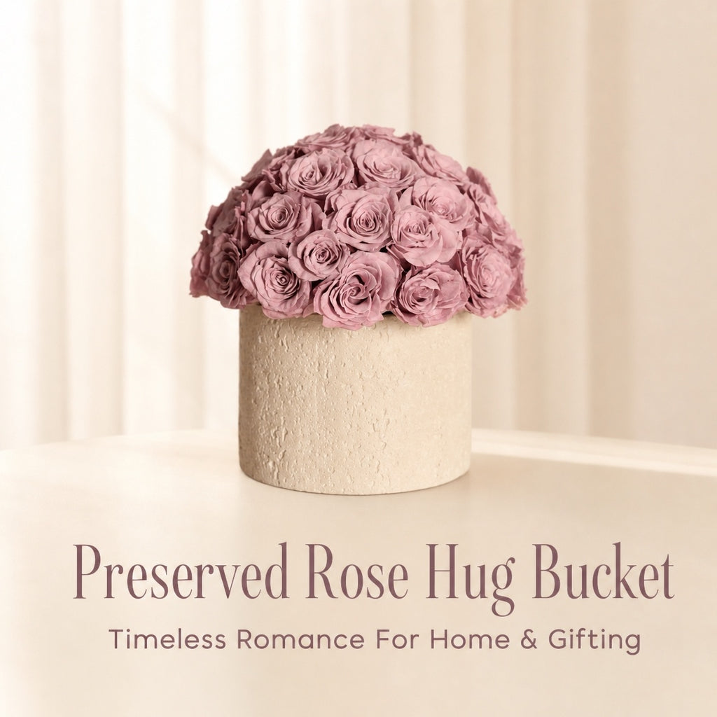 Preserved Rose Hug Bucket, Dusty Purple Eternal Rose Home & Gift Decoratio
