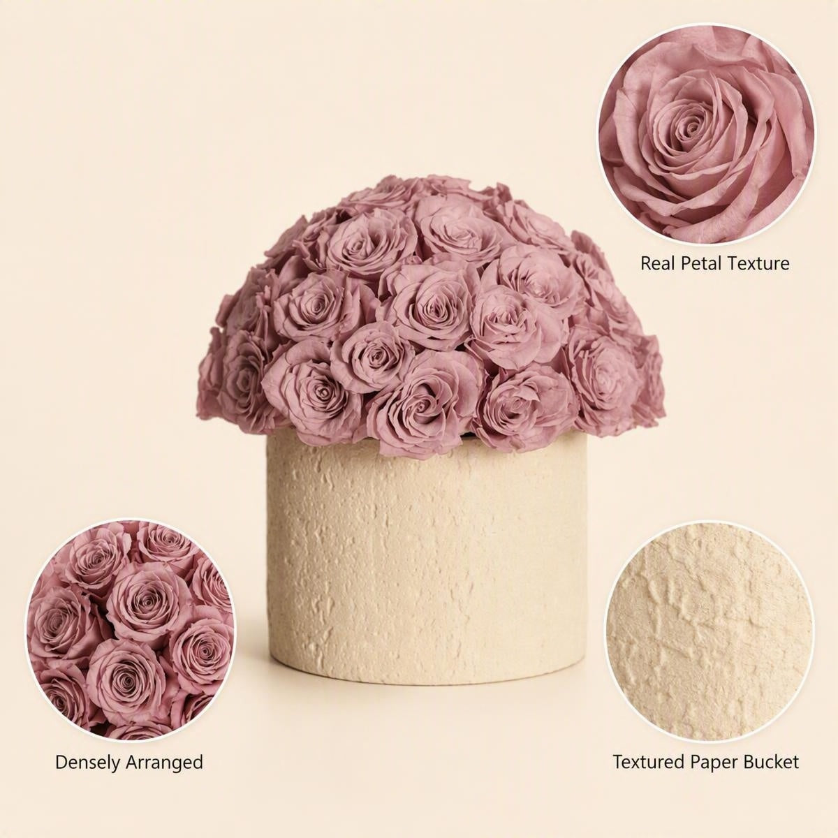 Preserved Rose Hug Bucket, Dusty Purple Eternal Rose Home & Gift Decoratio