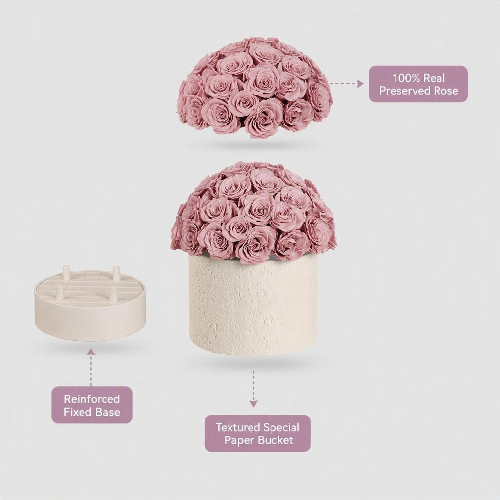 Preserved Rose Hug Bucket, Dusty Purple Eternal Rose Home & Gift Decoratio