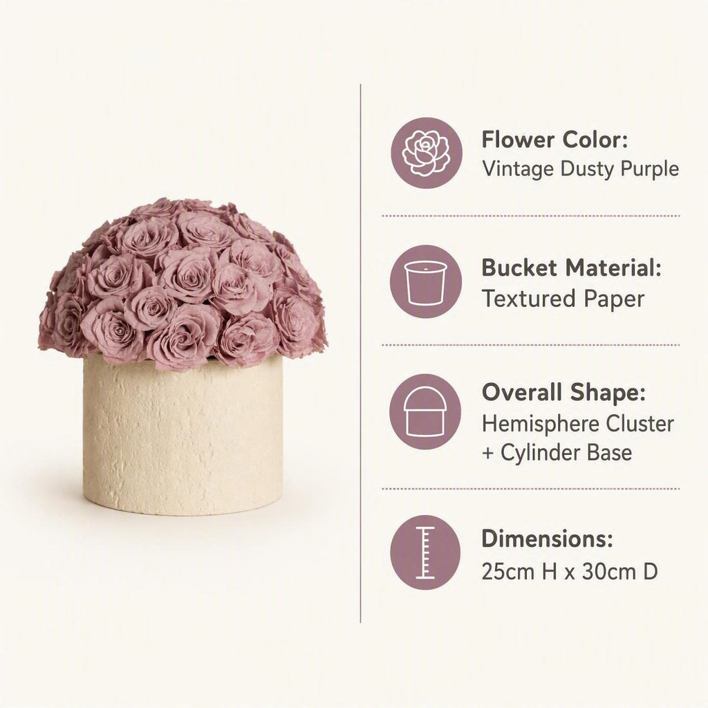 Preserved Rose Hug Bucket, Dusty Purple Eternal Rose Home & Gift Decoratio