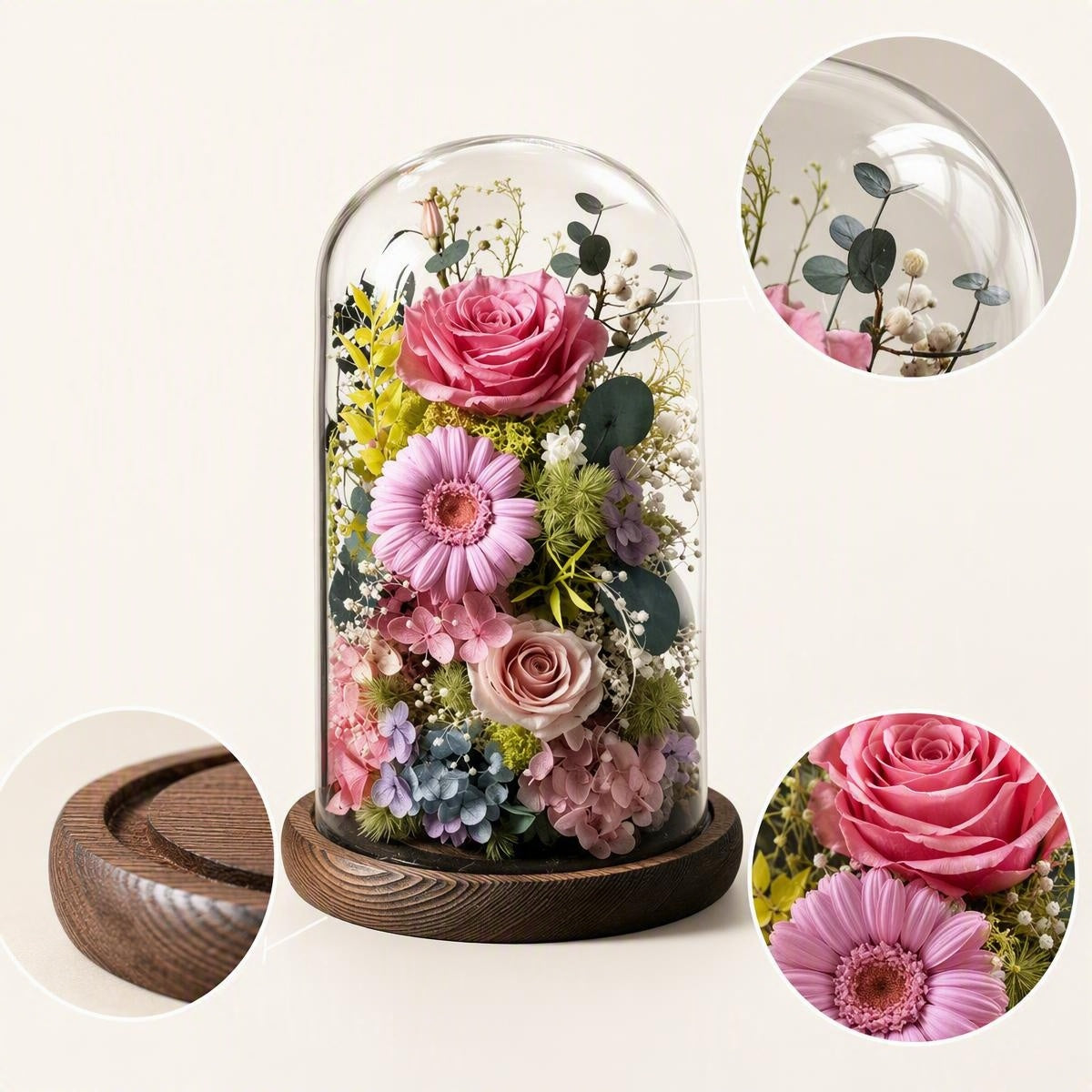 Preserved Flower Glass Dome with Eternal Rose, Luxury Everlasting Floral Home & Gift Decoration
